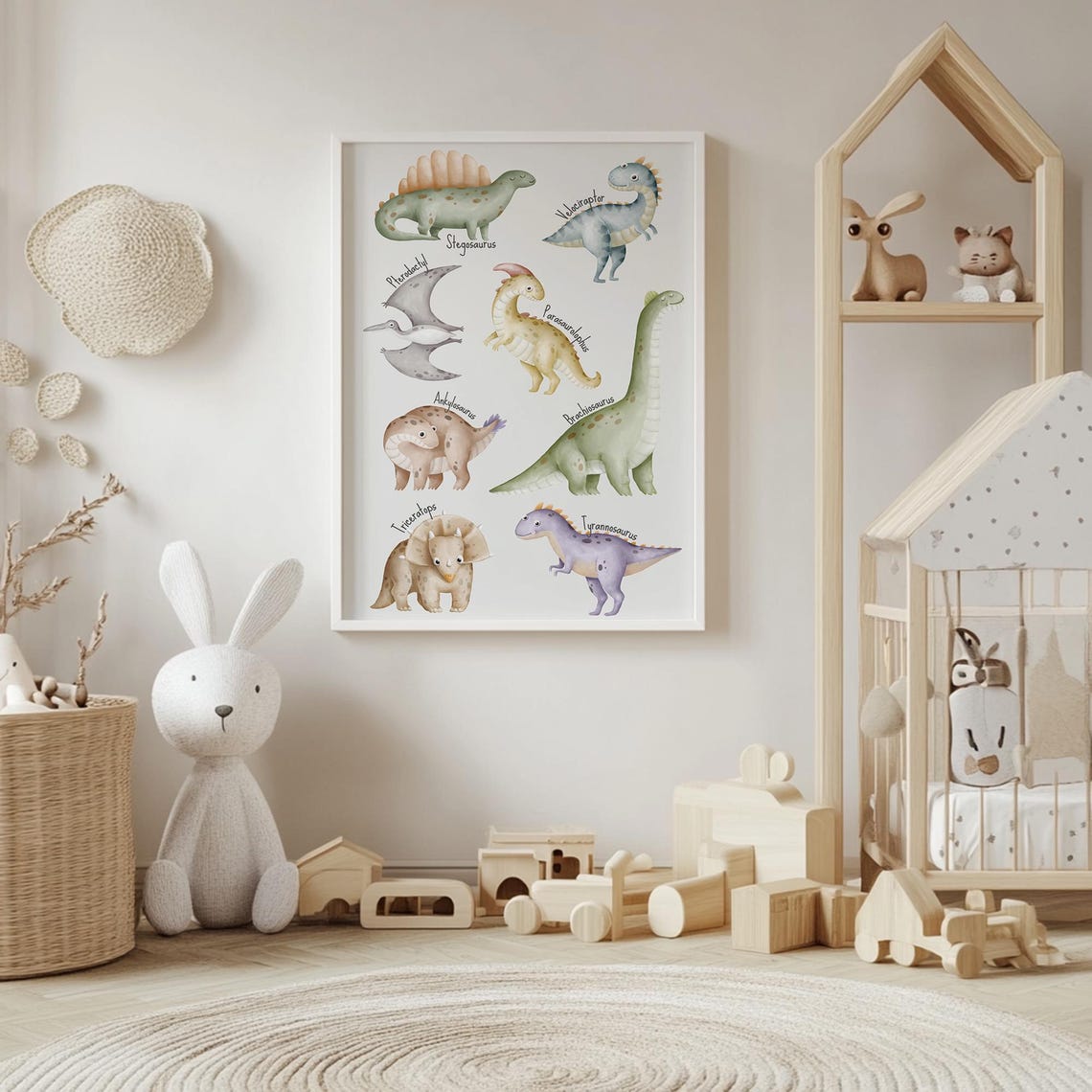 Cute Watercolor Dinosaur Chart With Species Names Kids Room Poster - Image 4