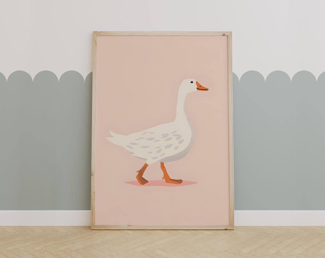 Solo Silly White Goose Strutting on a Blush Pink Background Poster