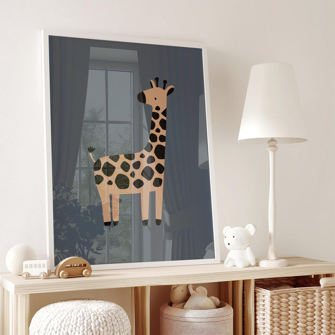 Spotted Giraffe On Navy Blue Minimalist Safari Nursery Art Poster - Image 2