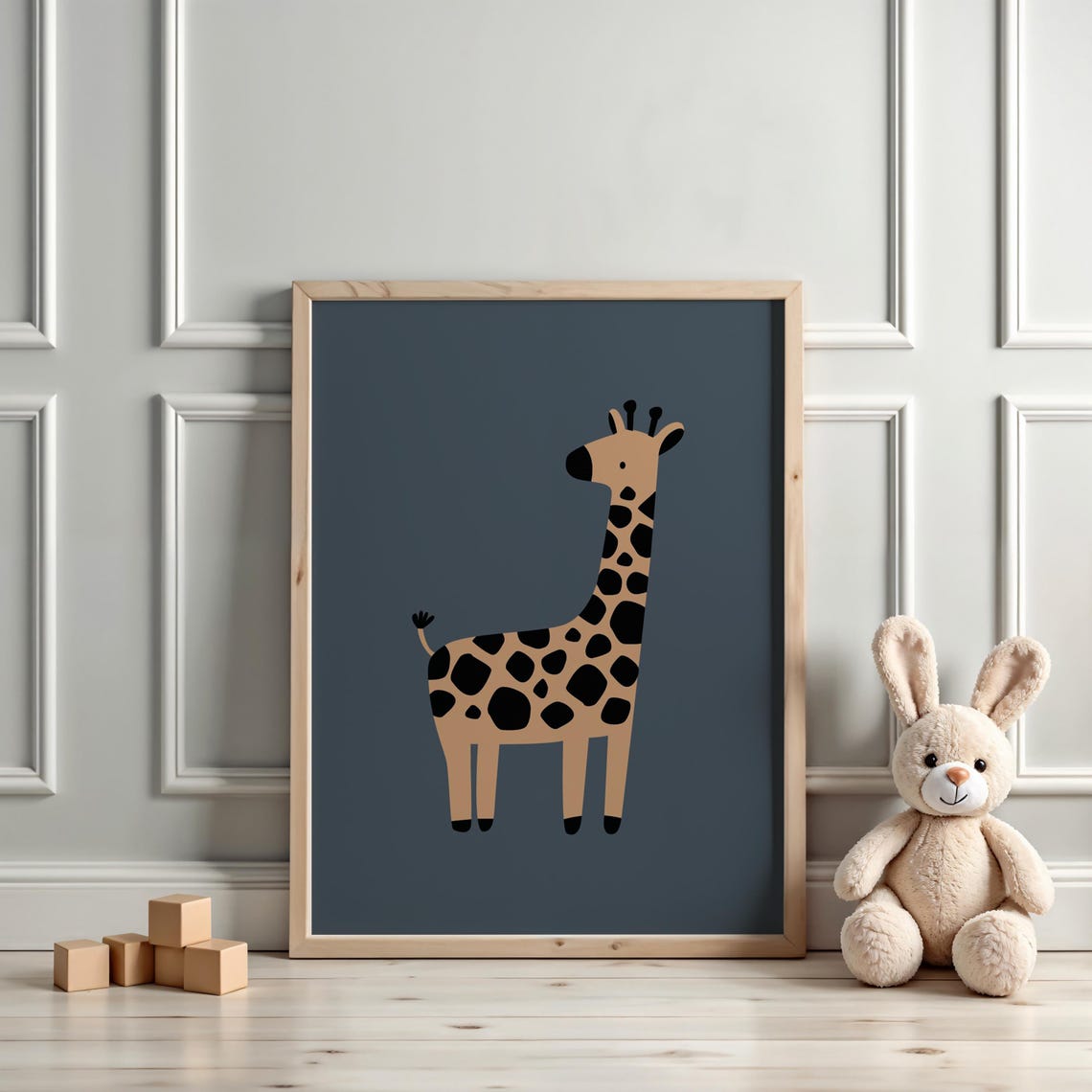 Spotted Giraffe On Navy Blue Minimalist Safari Nursery Art Poster - Image 3