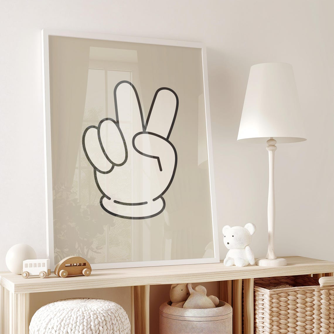 Retro Peace Sign Cartoon Hand Minimalist Nursery Wall Decor Poster - Image 3