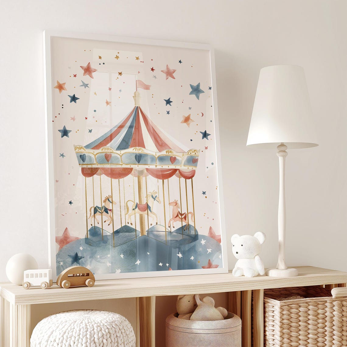 Vintage Carousel With Carousel Horses And Stars Nursery Wall Poster - Image 2