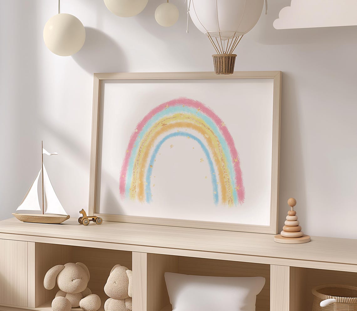 Pastel Rainbow With Gold Glitter Dreamy Baby Room Wall Decor Poster - Image 2
