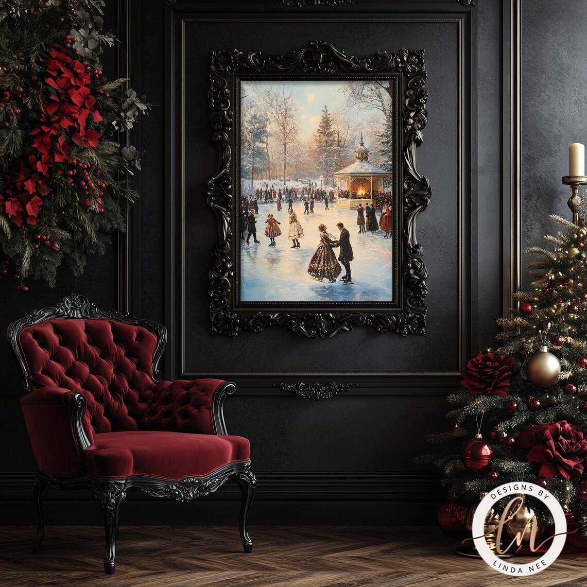 Victorian Skating Rink, Vintage Christmas Art Print - Image 4