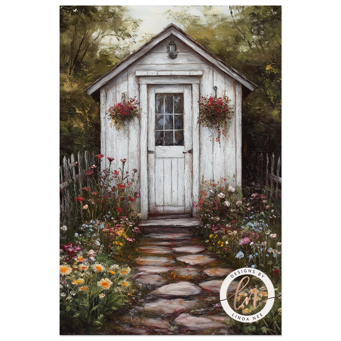 Vintage Garden Cottage, Rustic Farmhouse Art Print - Image 2