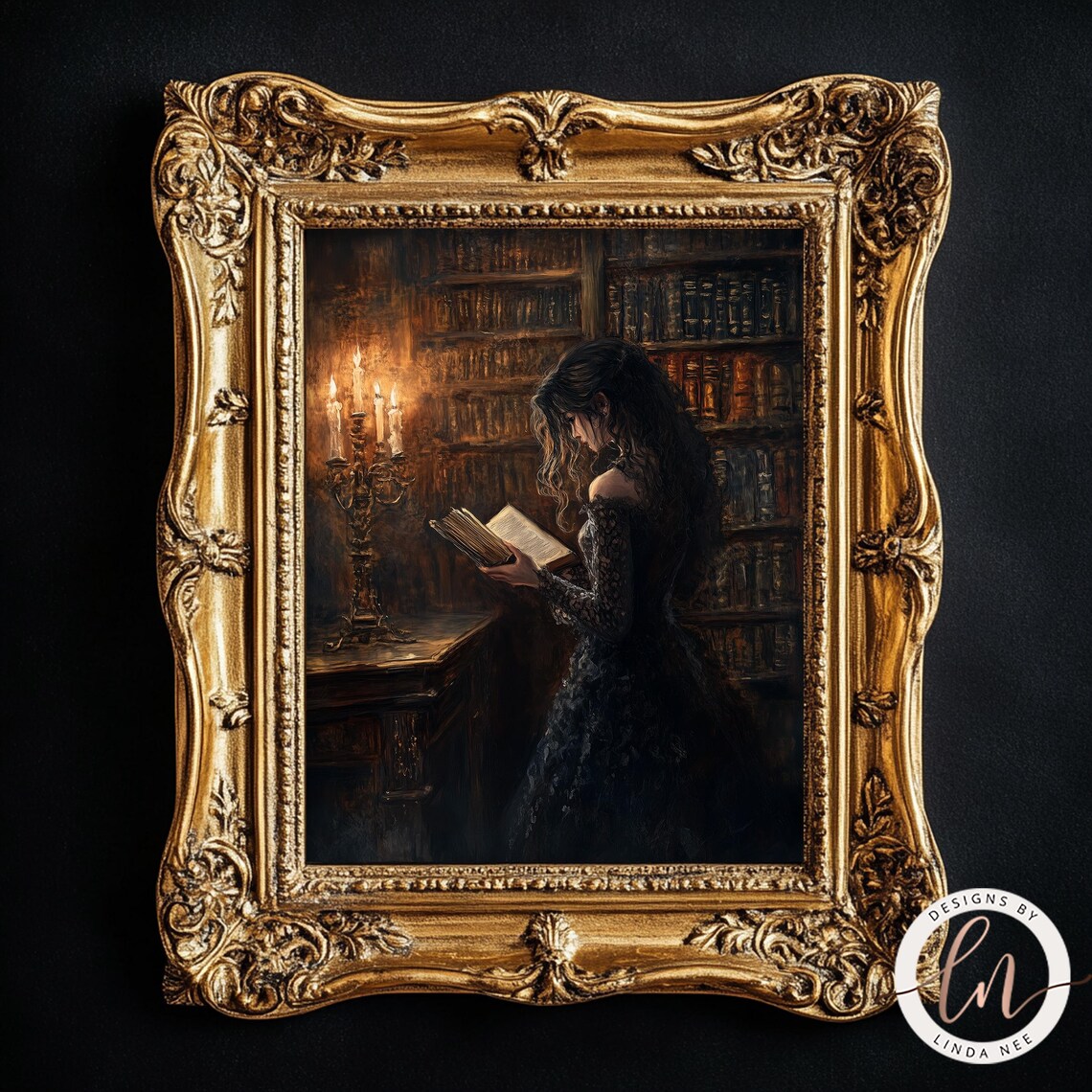 Victorian Woman Reading Library Art Print - Image 5