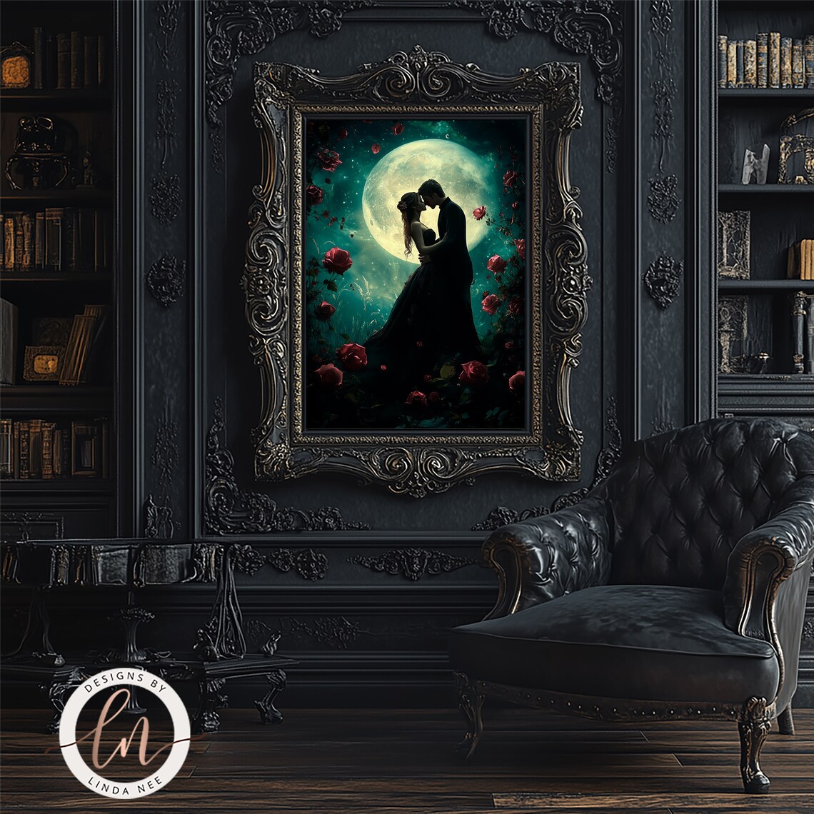 Dark Romance, Dark Academia Full Moon Art Print - Image 3