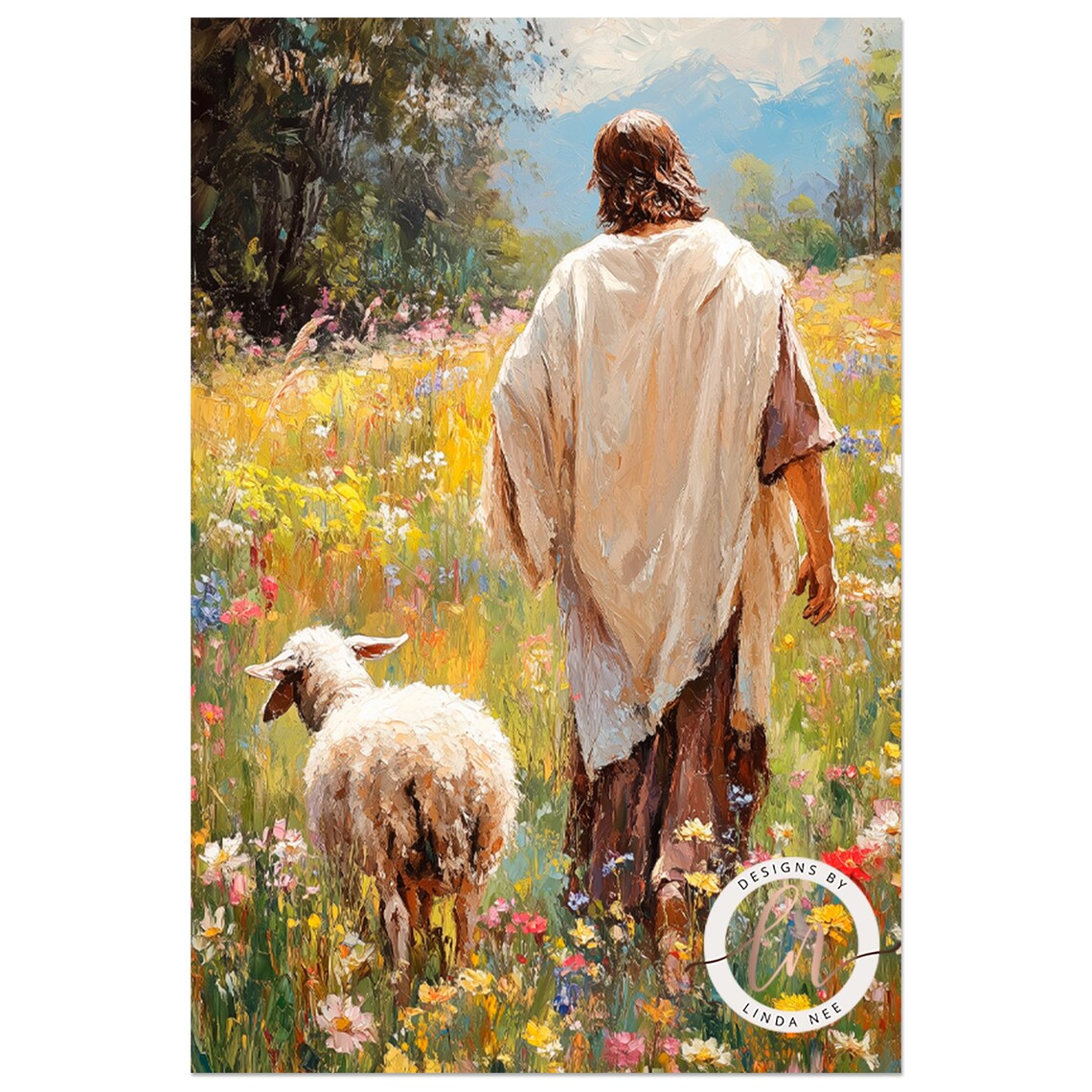 Jesus Walking With Lamb Easter Christian Art Print - Image 4