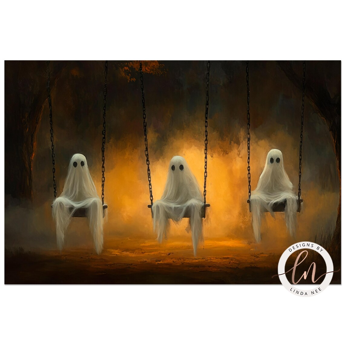 Ghosts On Swing Art Print, Gothic Halloween Decor - Image 2