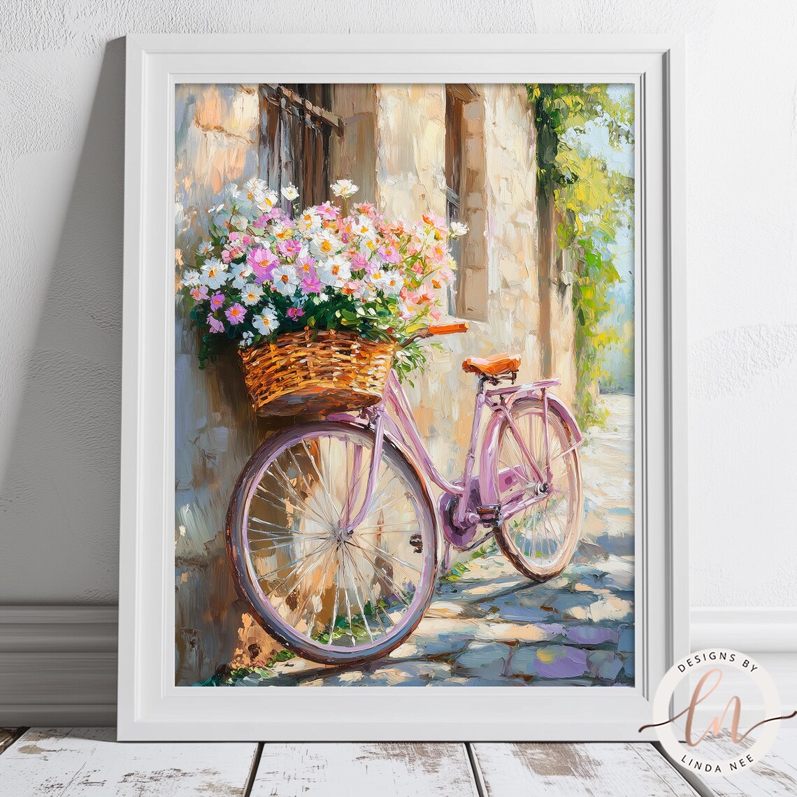 Vintage Pink Bike Flower Basket Rustic Art Print - Image 3