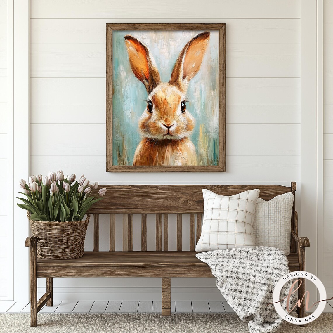 Spring Bunny Rabbit, Vintage Farmhouse Easter Art Print - Image 2
