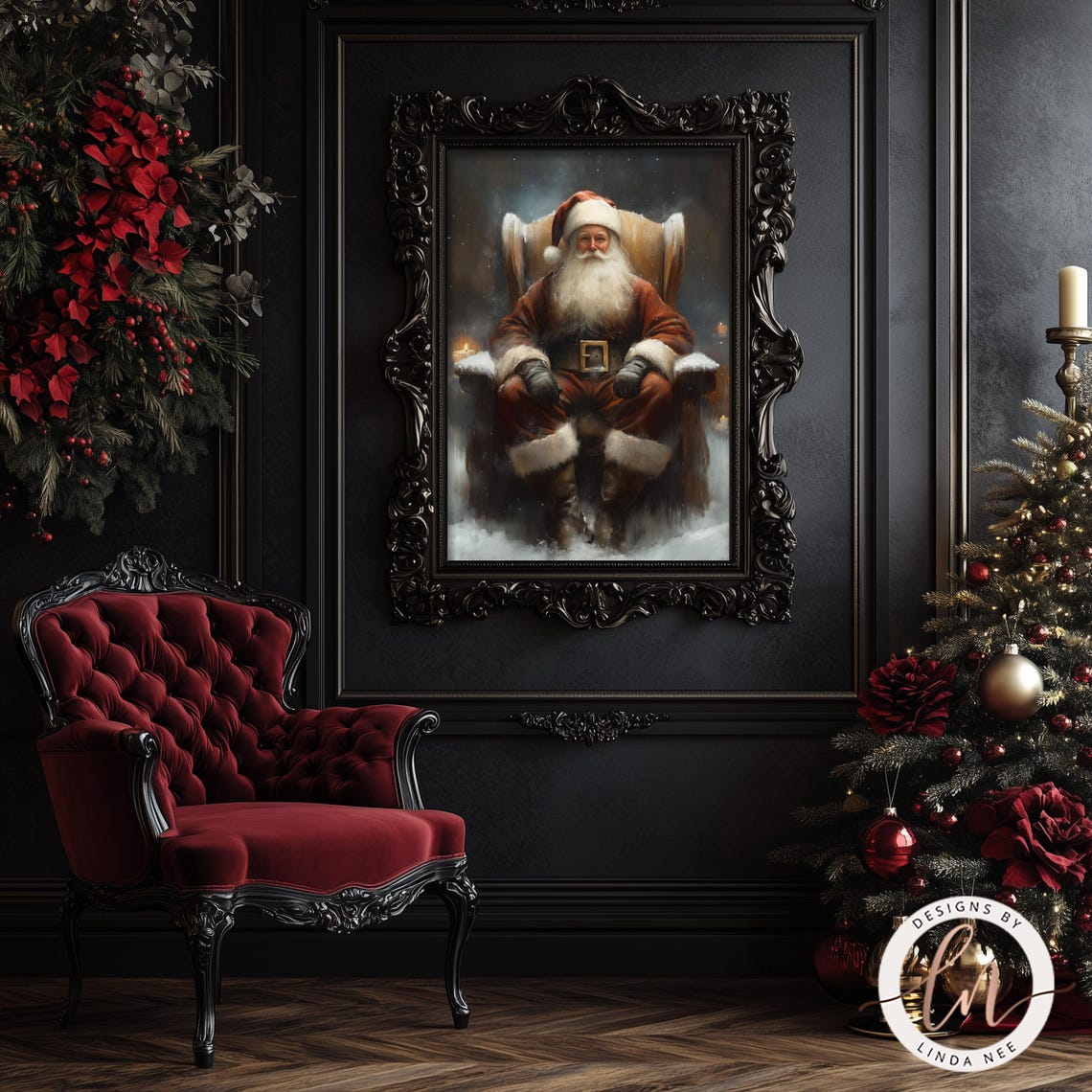 Santa Claus Dark Academia Print Vintage Christmas Wall Art Moody Oil Painting Dark Cottagecore Aesthetic Gothic Santa Poster 6 Xms017 - Image 2