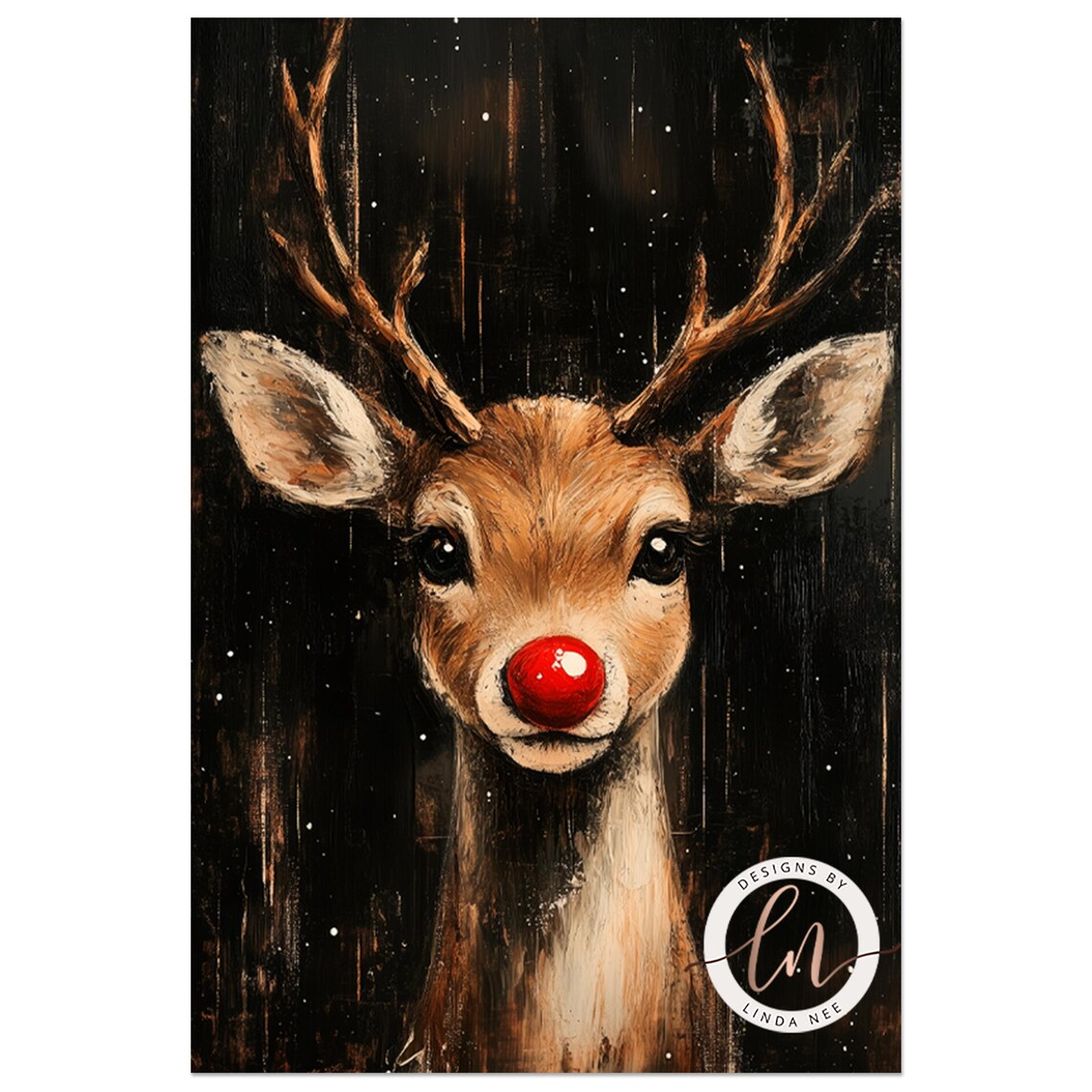 Red Nosed Reindeer Vintage Christmas Art Print - Image 2