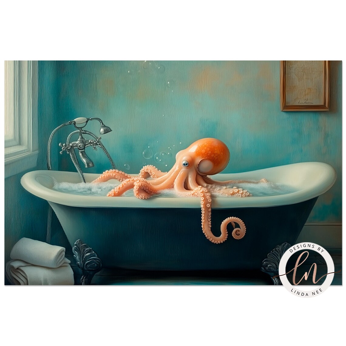 Octopus in the Bathtub, Dark Humor Bathroom Art Print - Image 2
