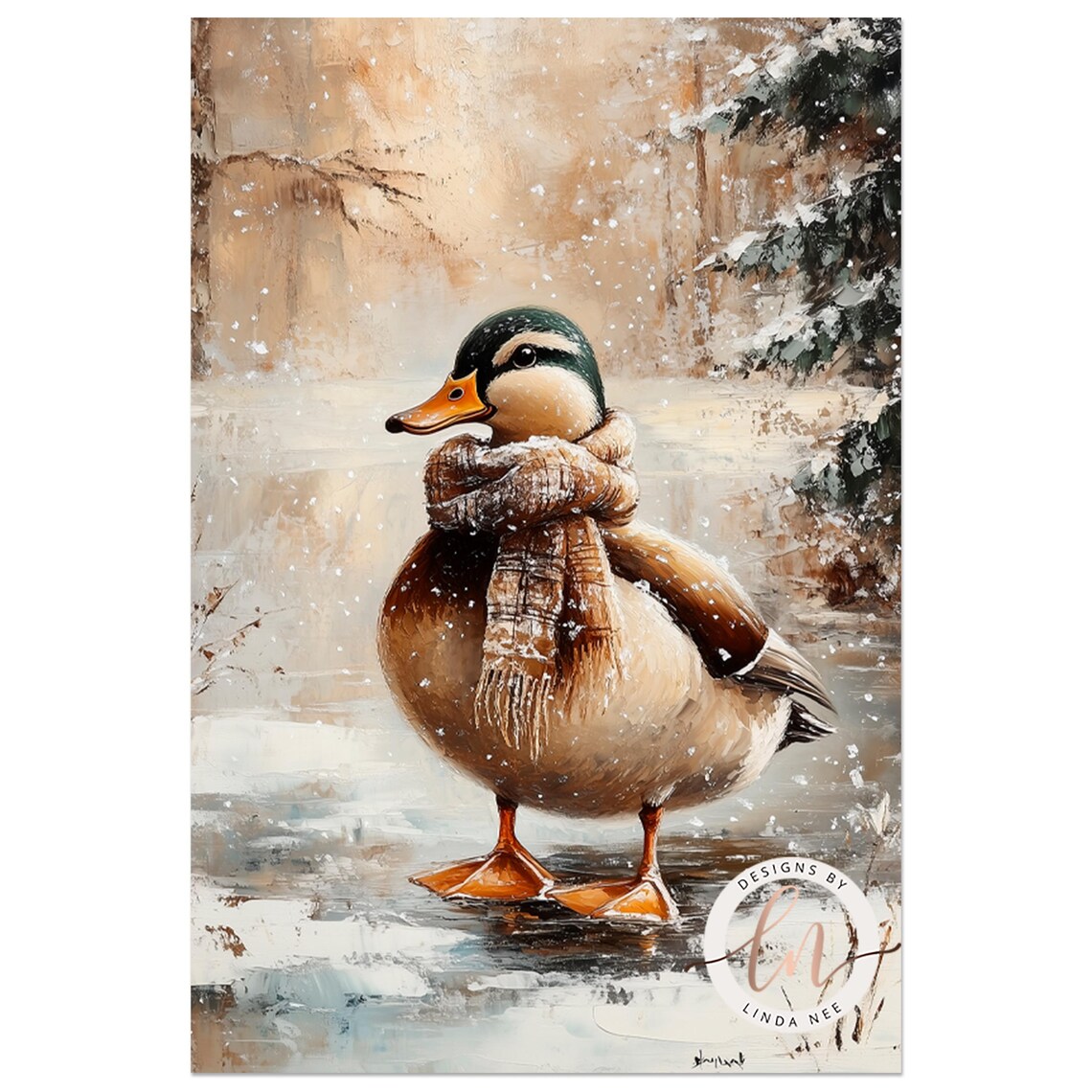 Winter Duck Vintage Christmas Farmhouse Art Print - Image 2