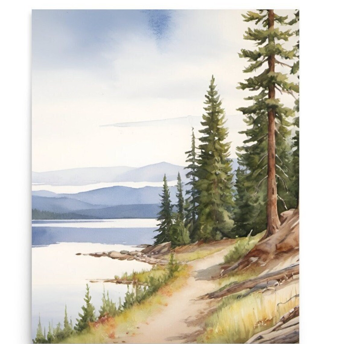 Priest Lake Idaho Watercolor Landscape Art Print