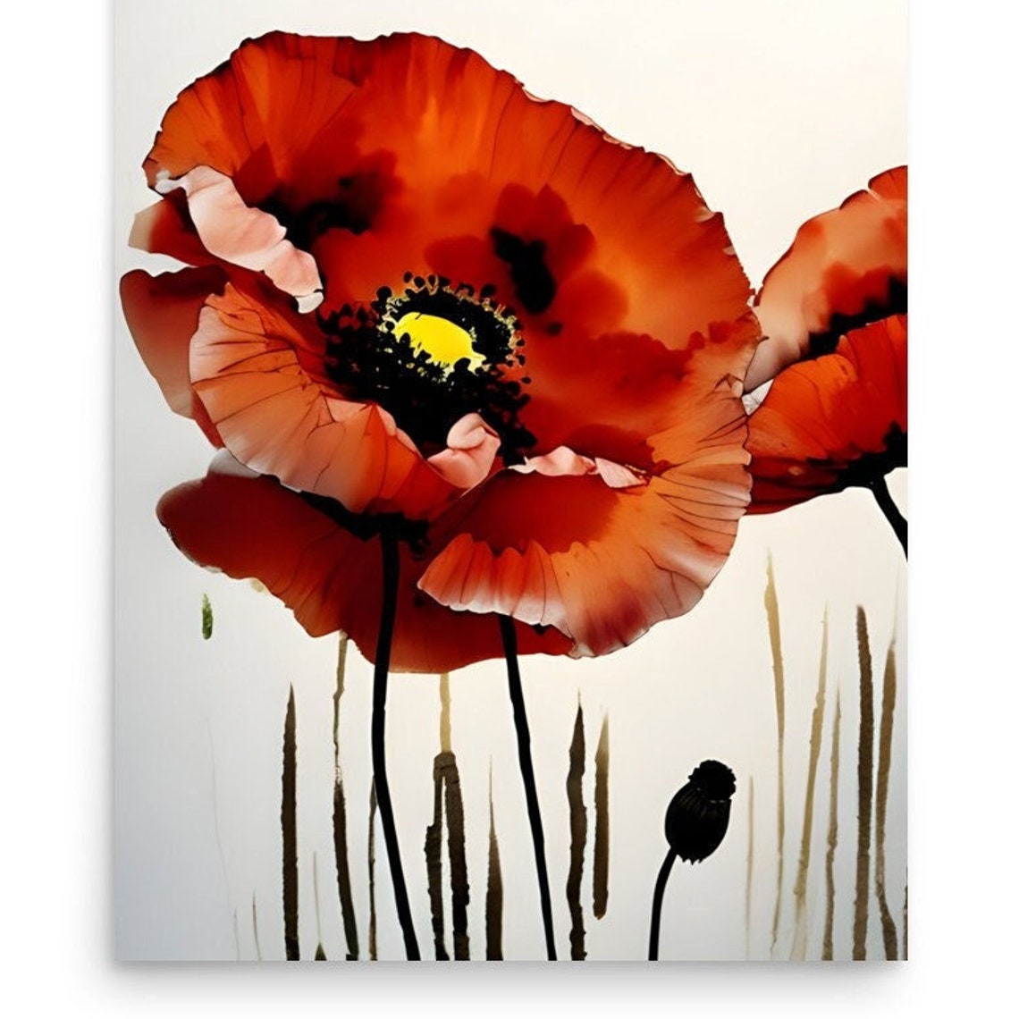 Poppy Painting Red Poppy Watercolor Art Print Floral Artwork Botanical Print Red Flowers Watercolor And Ink Painting Print