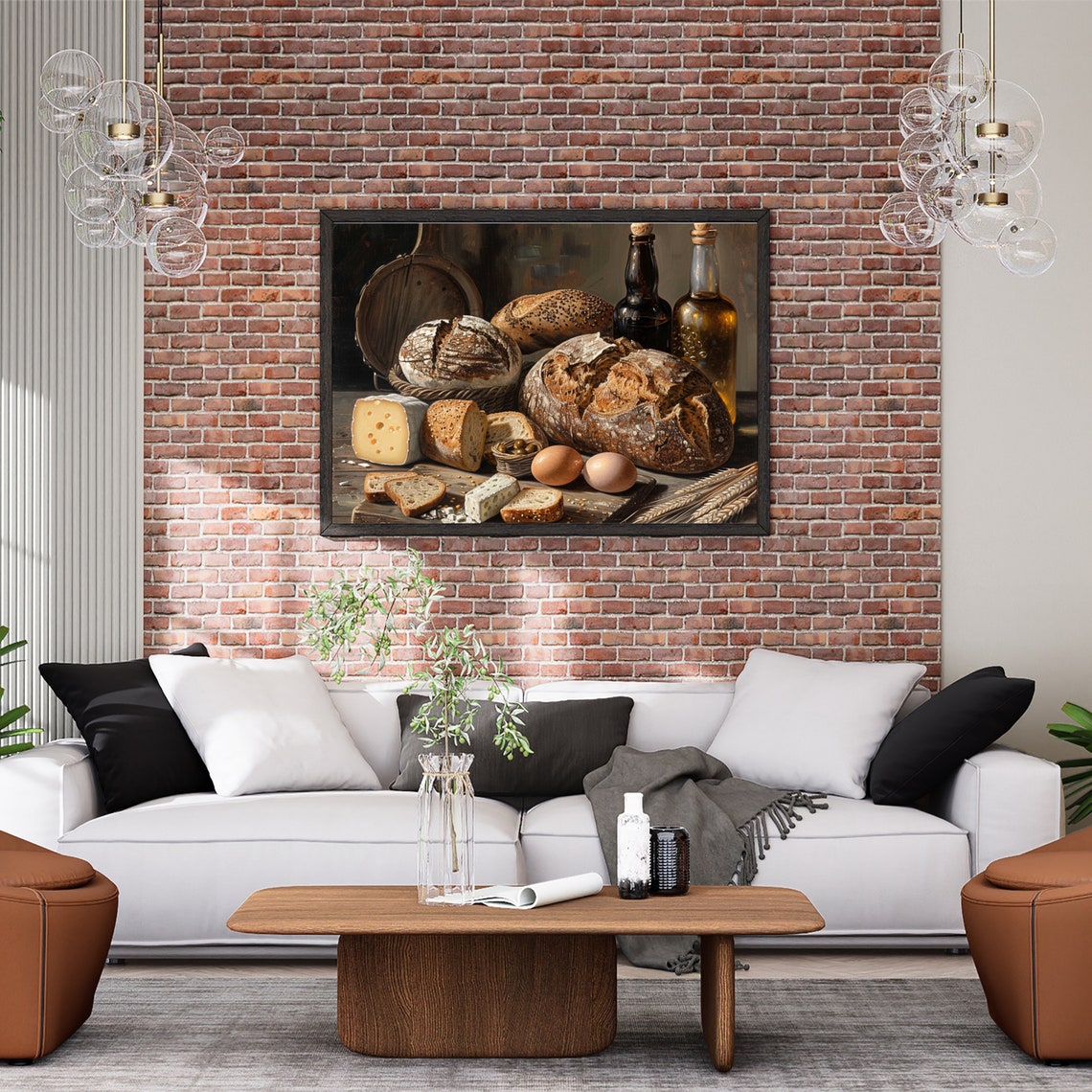 Rustic Bread Cheese Eggs Still Life Vintage Kitchen Painting Poster - Image 3