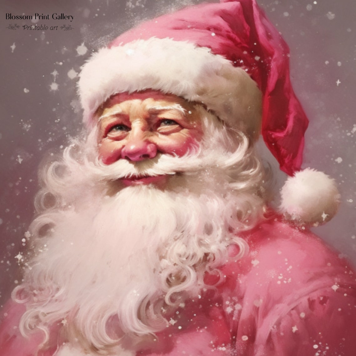 Pink Santa Claus Whimsical Christmas Portrait Painting Poster - Image 3