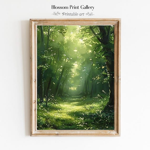 Green Forest Watercolor Landscape Woodland Art Forest Landscape Poster Cabin Decor Rustic Country Art Print 635