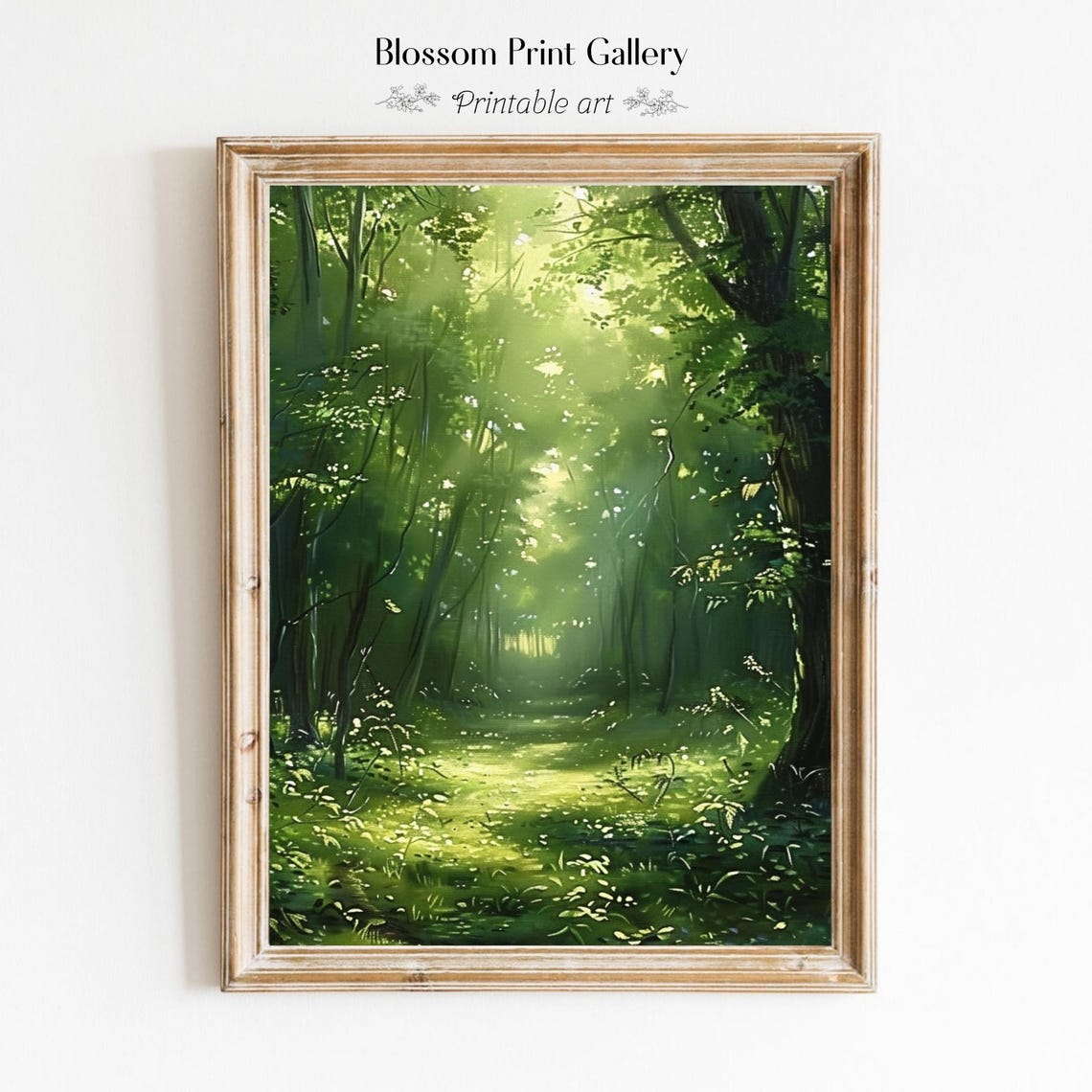 Sunlit Green Forest Light Through Trees Woodland Landscape Poster