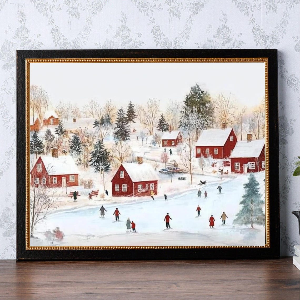 Christmas Town Wall Art Snowy Winter Village Print Cozy Winter Holiday Scene Festive Vintage Farmhouse Christmas Painting 798 - Image 3