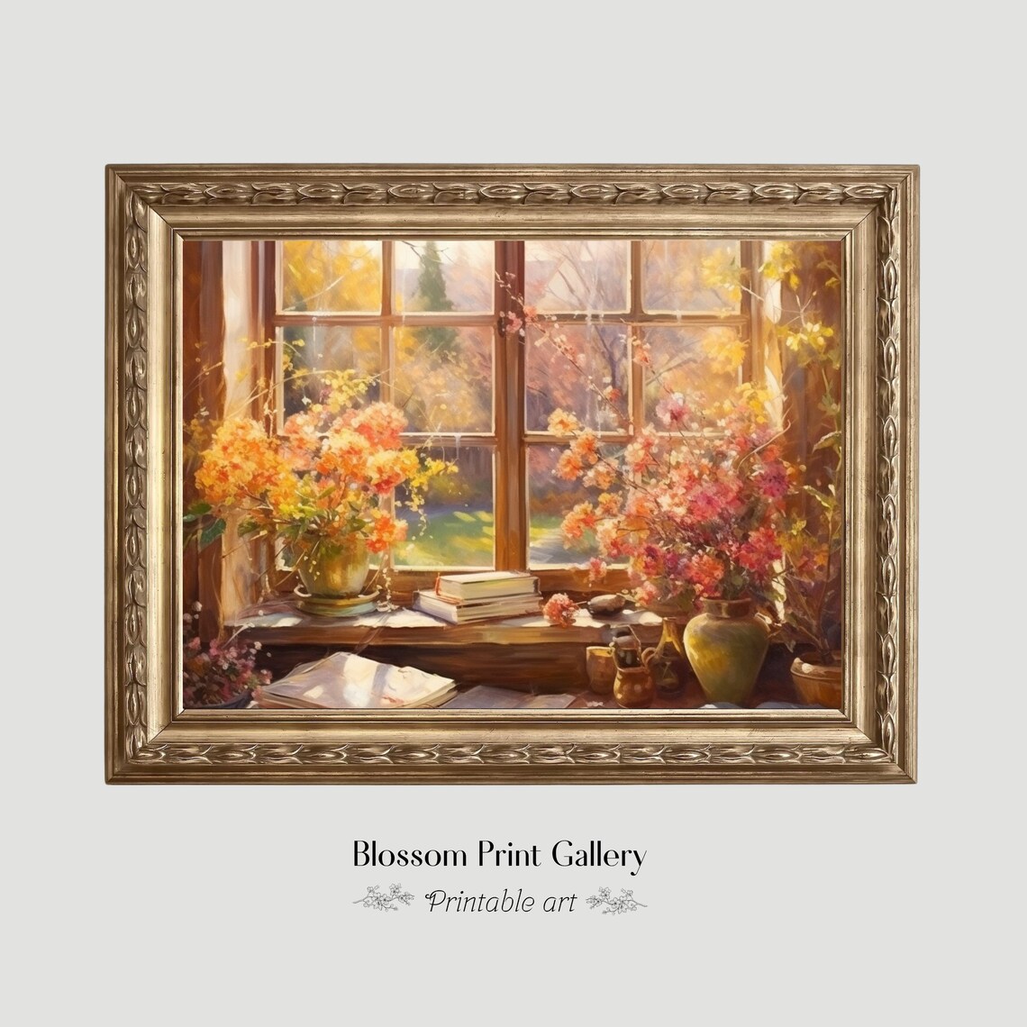 Autumn Window Sill Flowers Books Warm Fall Still Life Cozy Reading Poster - Image 5