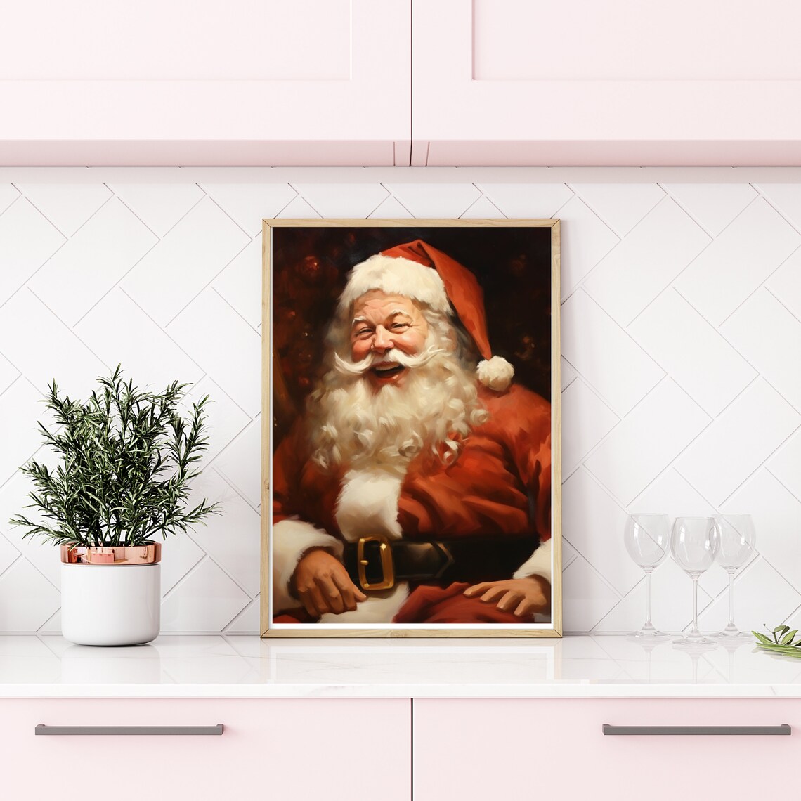 Laughing Santa Claus Jolly Portrait Vintage Christmas Painting Poster - Image 4