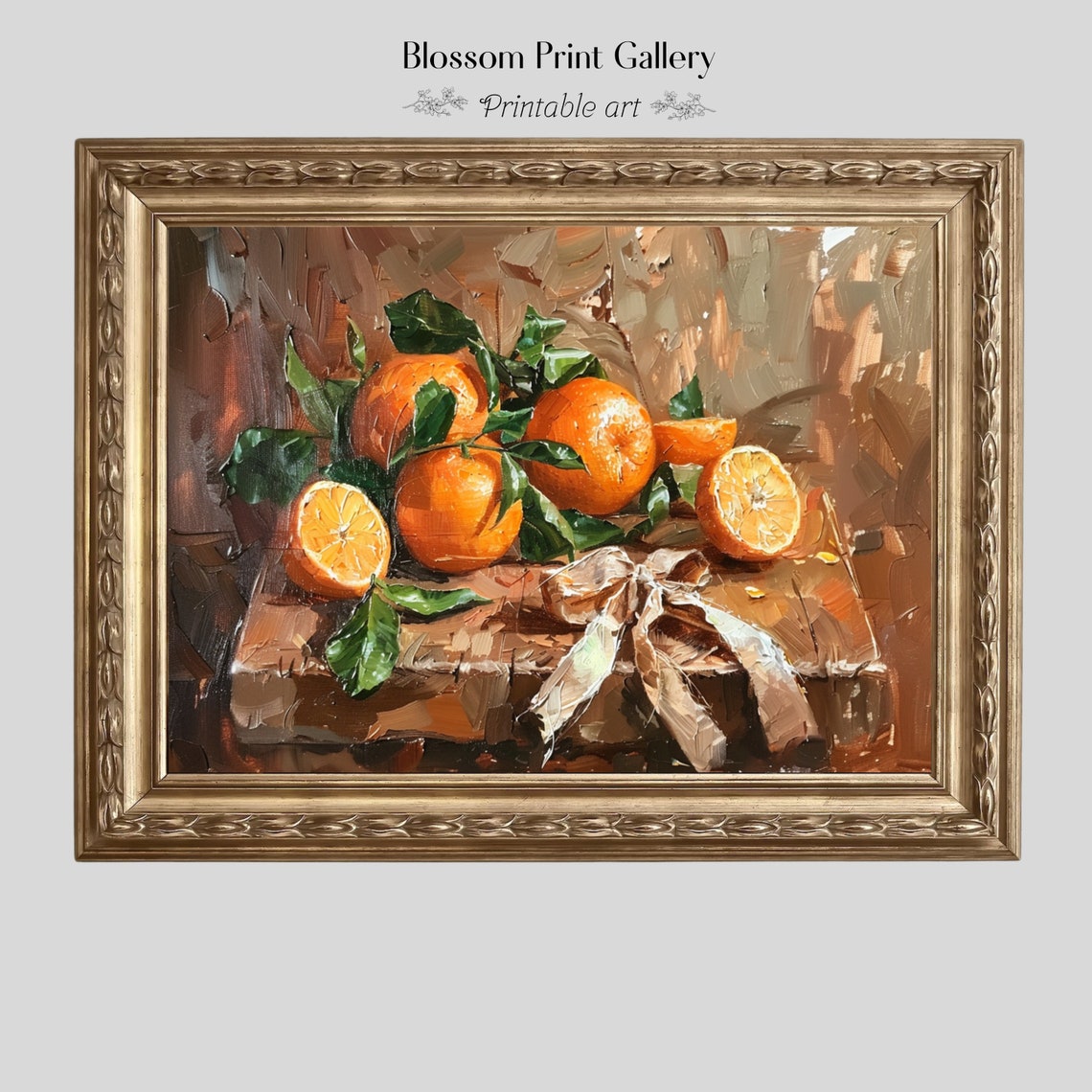 Fresh Orange Fruit Still Life Rustic Oil Painting Kitchen Poster