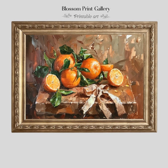 Moody Oranges Painting Vintage Fruit Still Life Kitchen Home Decor Antique Oil Painting Country Kitchen Wall Art 528