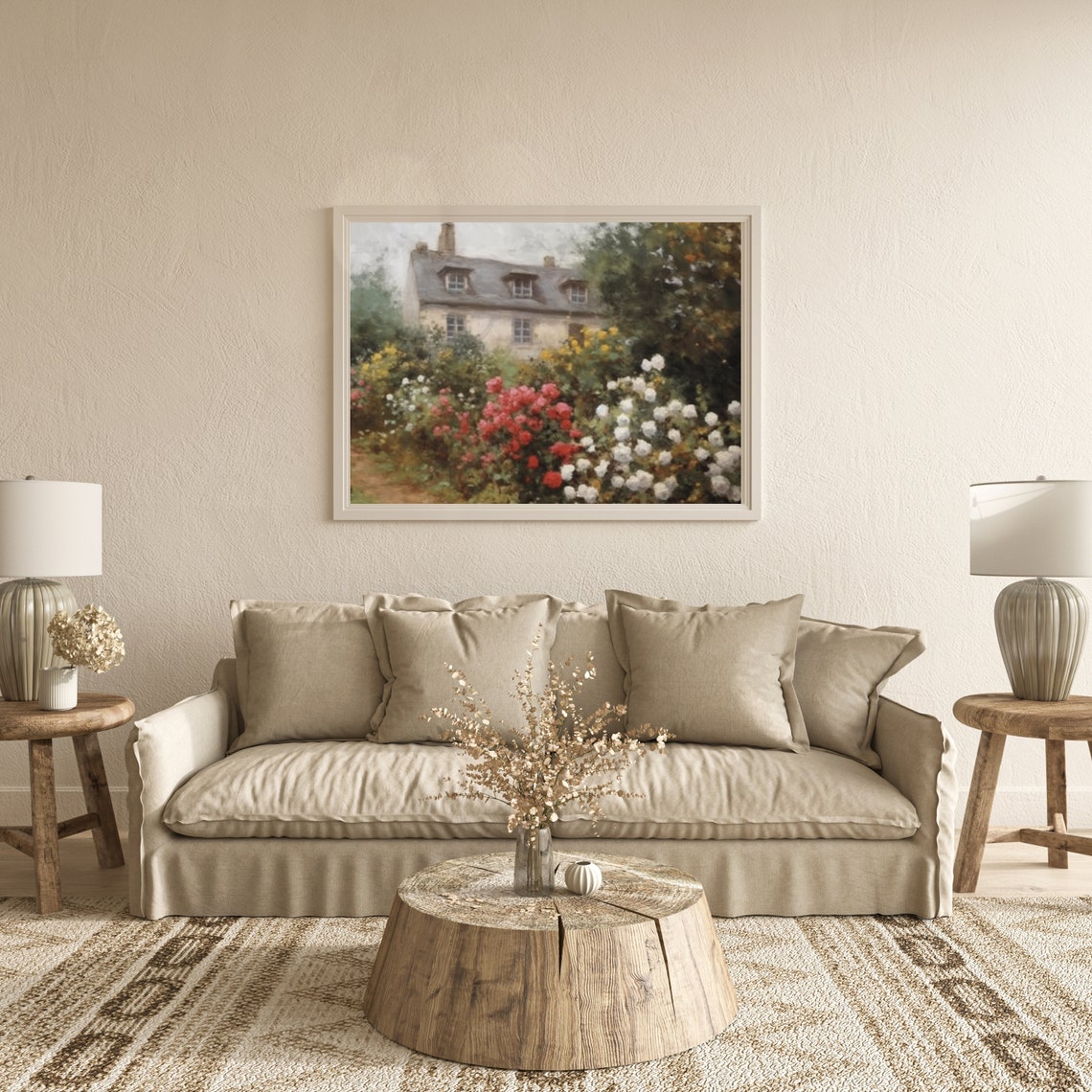 English Cottage Painting Rustic Cottage Garden Oil Painting Farmhouse Print Cottagecore Decor Wildflower Wall Art 593 - Image 3