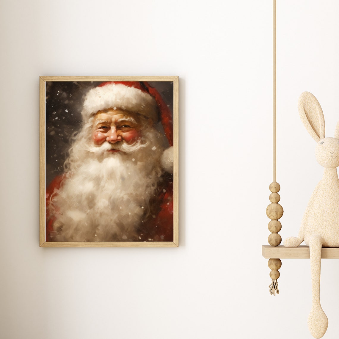 Santa Claus Portrait Falling Snow Winter Night Painting Poster - Image 6