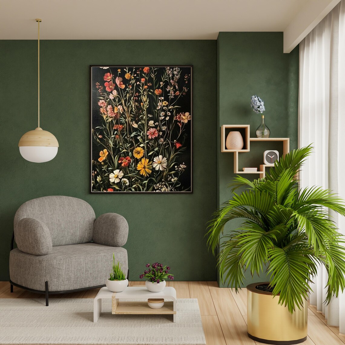 Dark Botanical Moody Floral Art Print, Vintage - Image 4