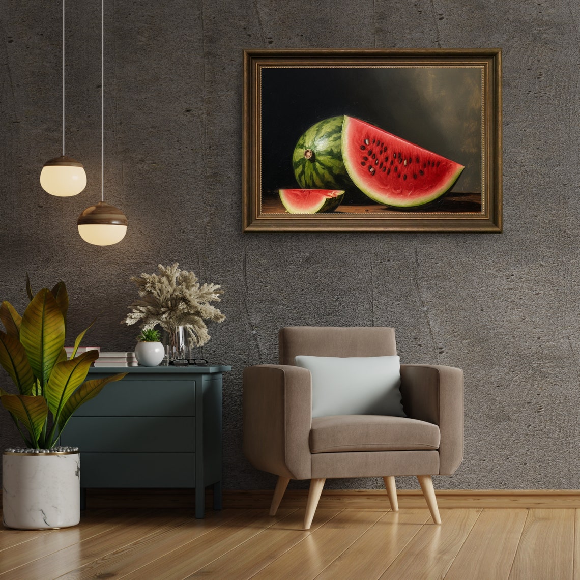 Moody Watermelon Still Life With Sliced Fruit On Dark Background Print - Image 6