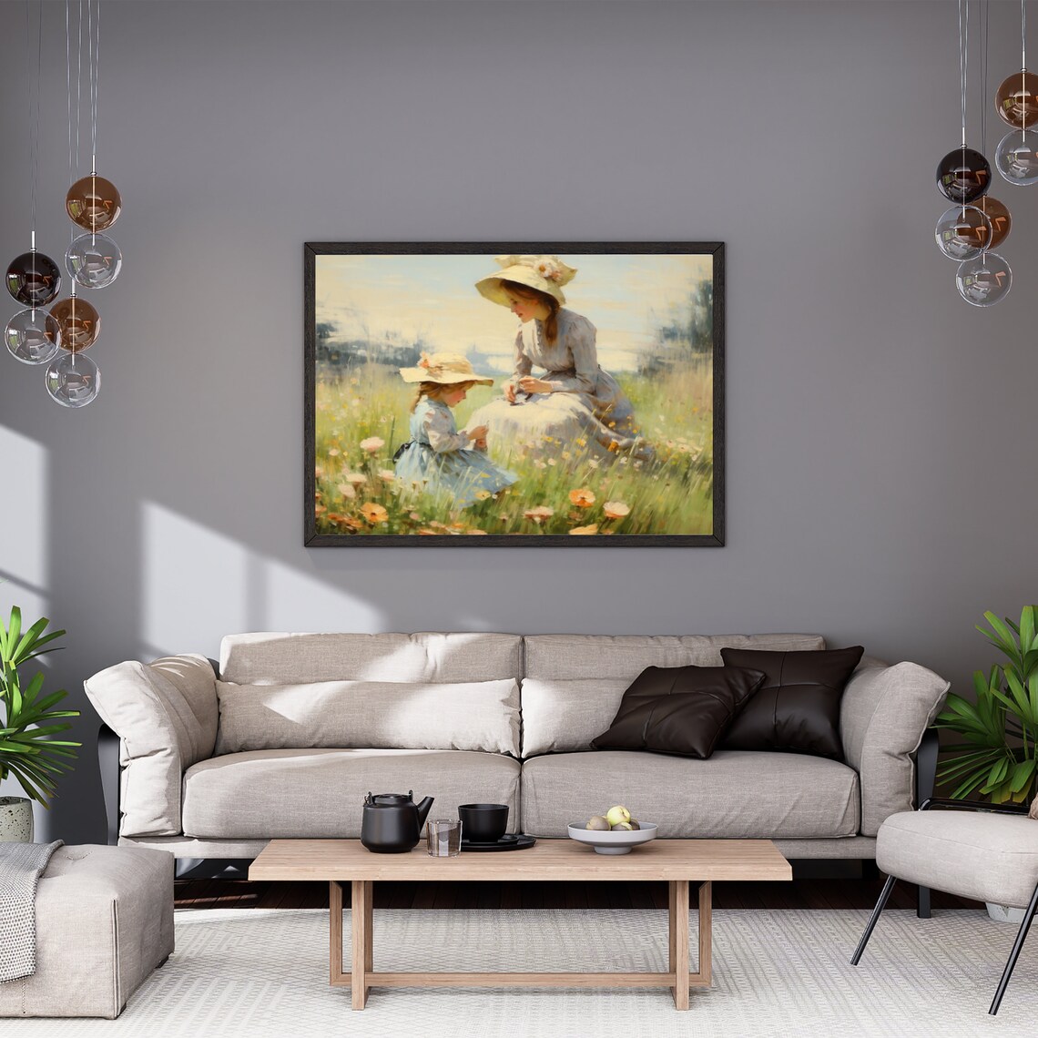 Mother Daughter Wildflower Meadow Sunlit Impressionist Poster - Image 4