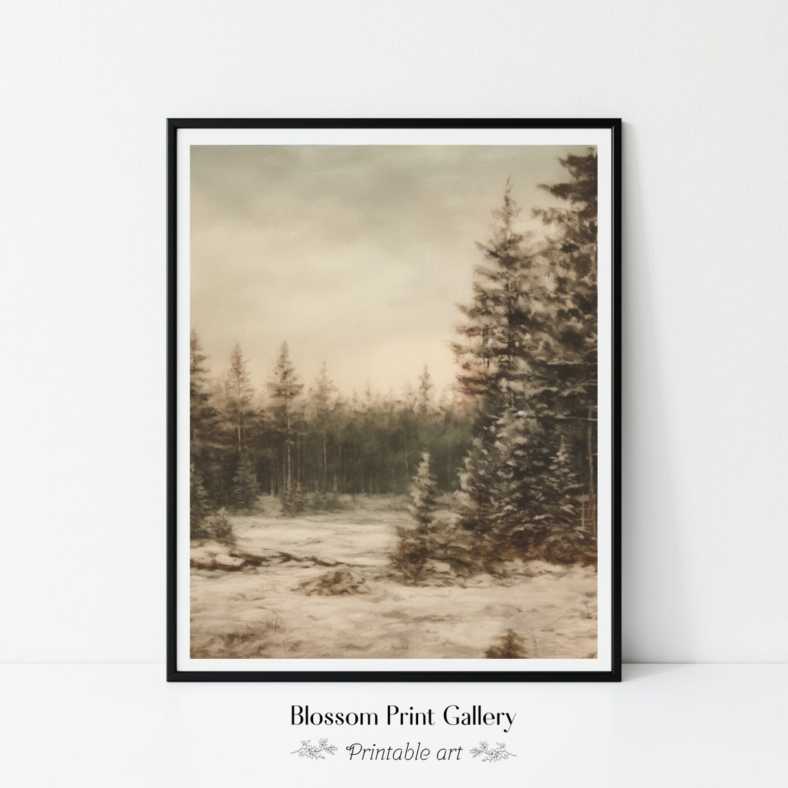 Muted Sepia Winter Forest Snowy Vintage Forest Landscape Poster - Image 4