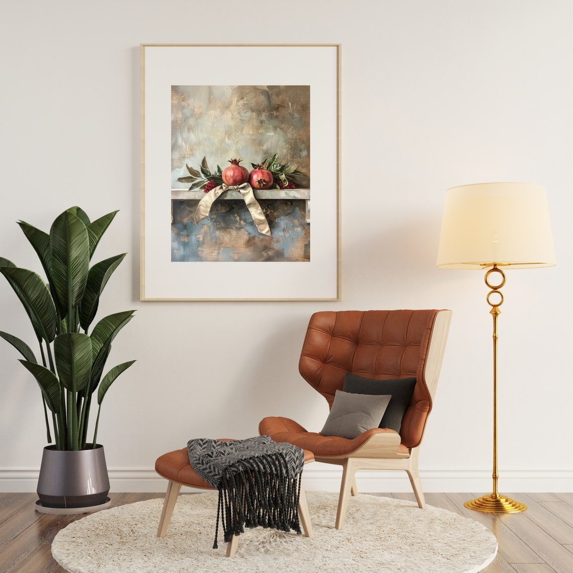 Pomegranate Ribbon Still Life Berries Impressionist Painting Poster - Image 4