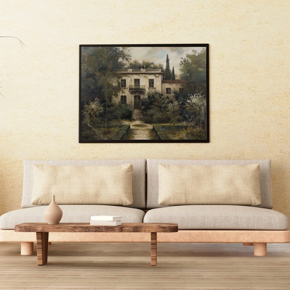Mansion Oil Painting Vintage Moody Wall Art Living Room Decor Cottagecore Dark Academia Farmhouse Print Rustic 504