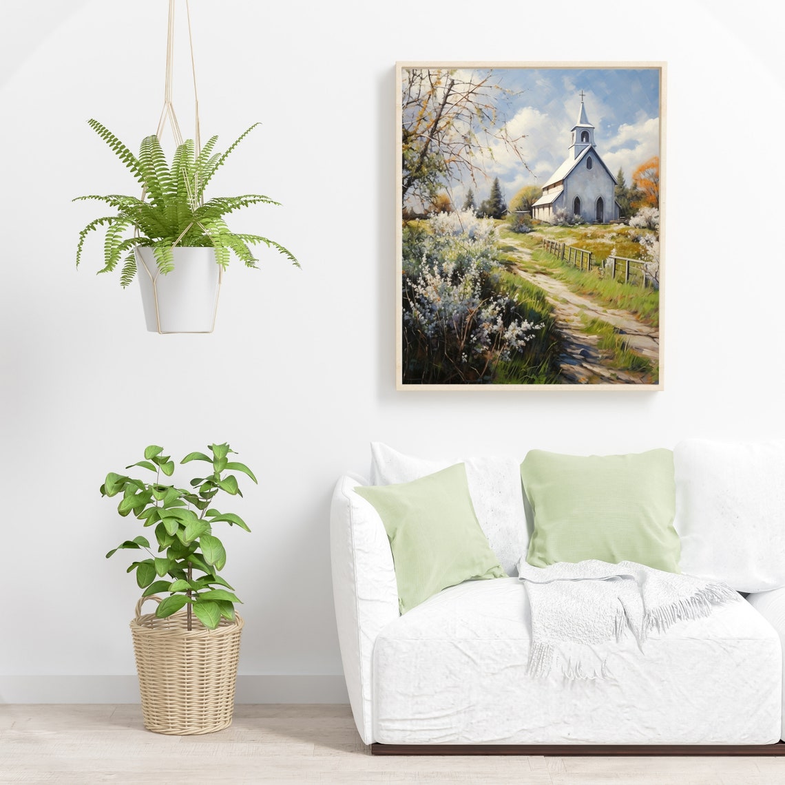Vintage Church Print Spring Summer Landscape Oil Painting Farmhouse Decor Living Room Wall Art Country Scenery 568 - Image 2