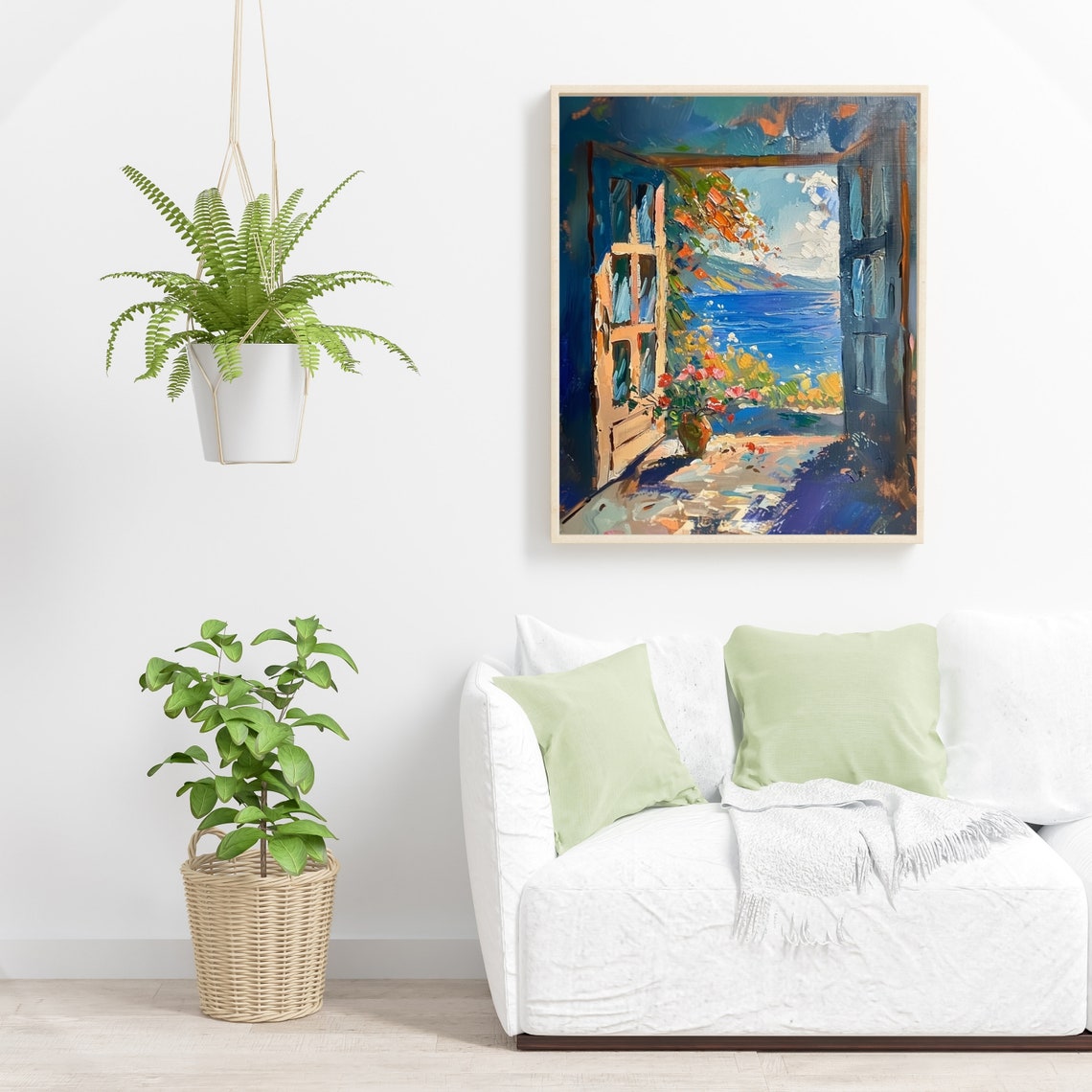Mediterranean Sea View Through Open Windows Oil Painting Poster - Image 6