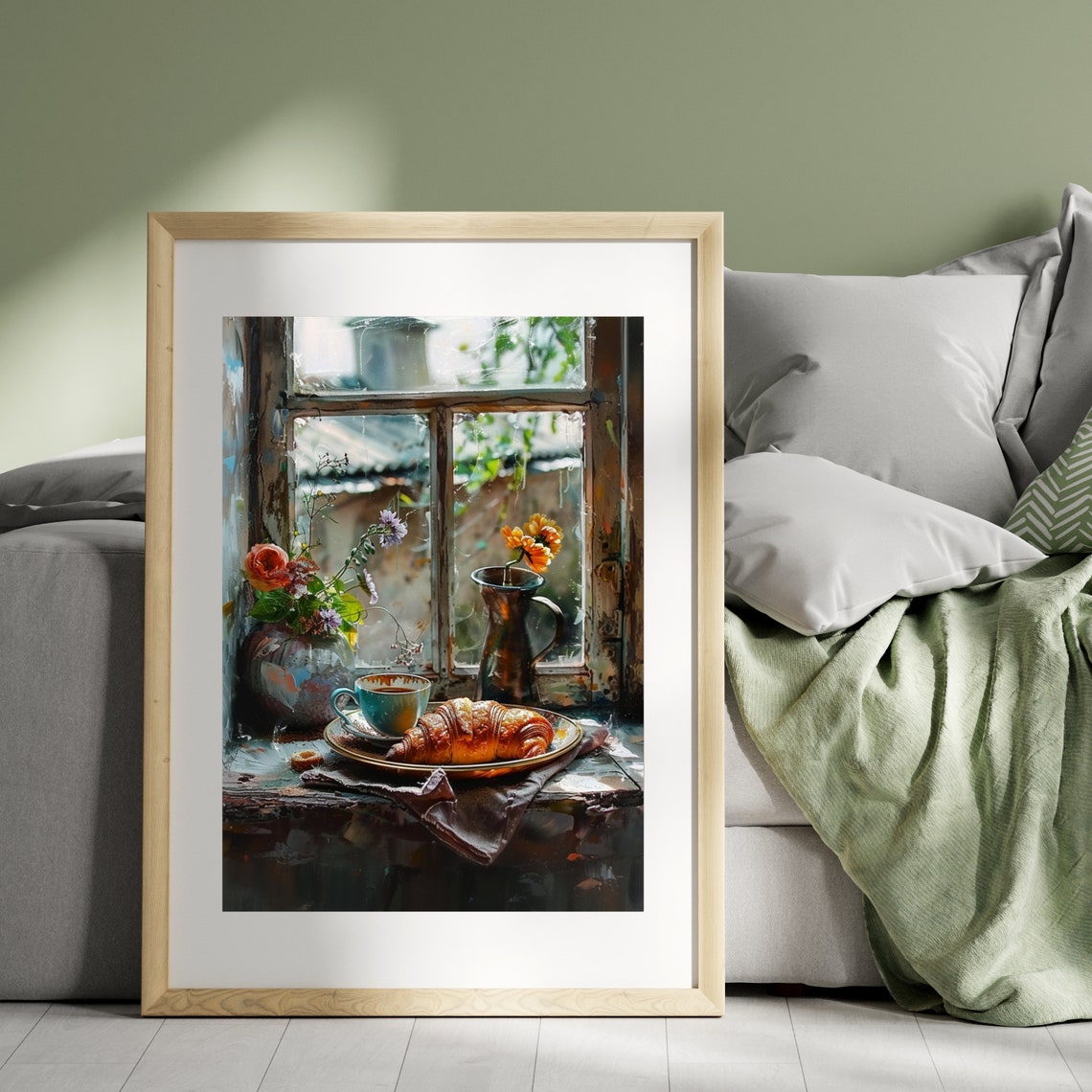Morning Coffee And Croissant Rustic Windowsill Still Life Poster - Image 4