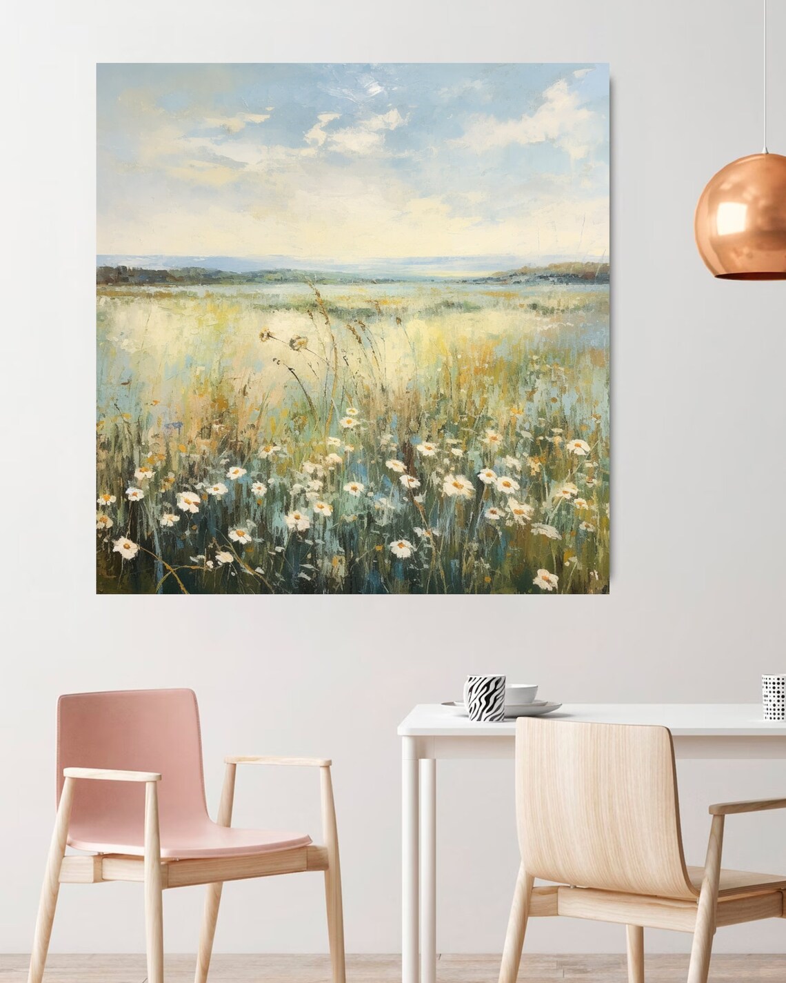 White Daisy Wildflower Field Soft Pastel Impressionist Meadow Scenery Poster - Image 6