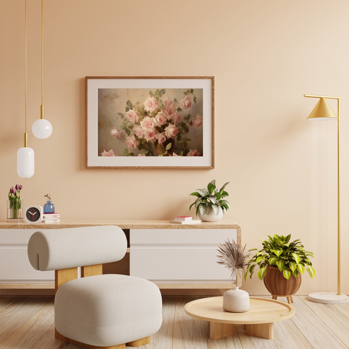 Vintage Pink Roses Still Life Oil Painting Vase Floral Poster - Image 5