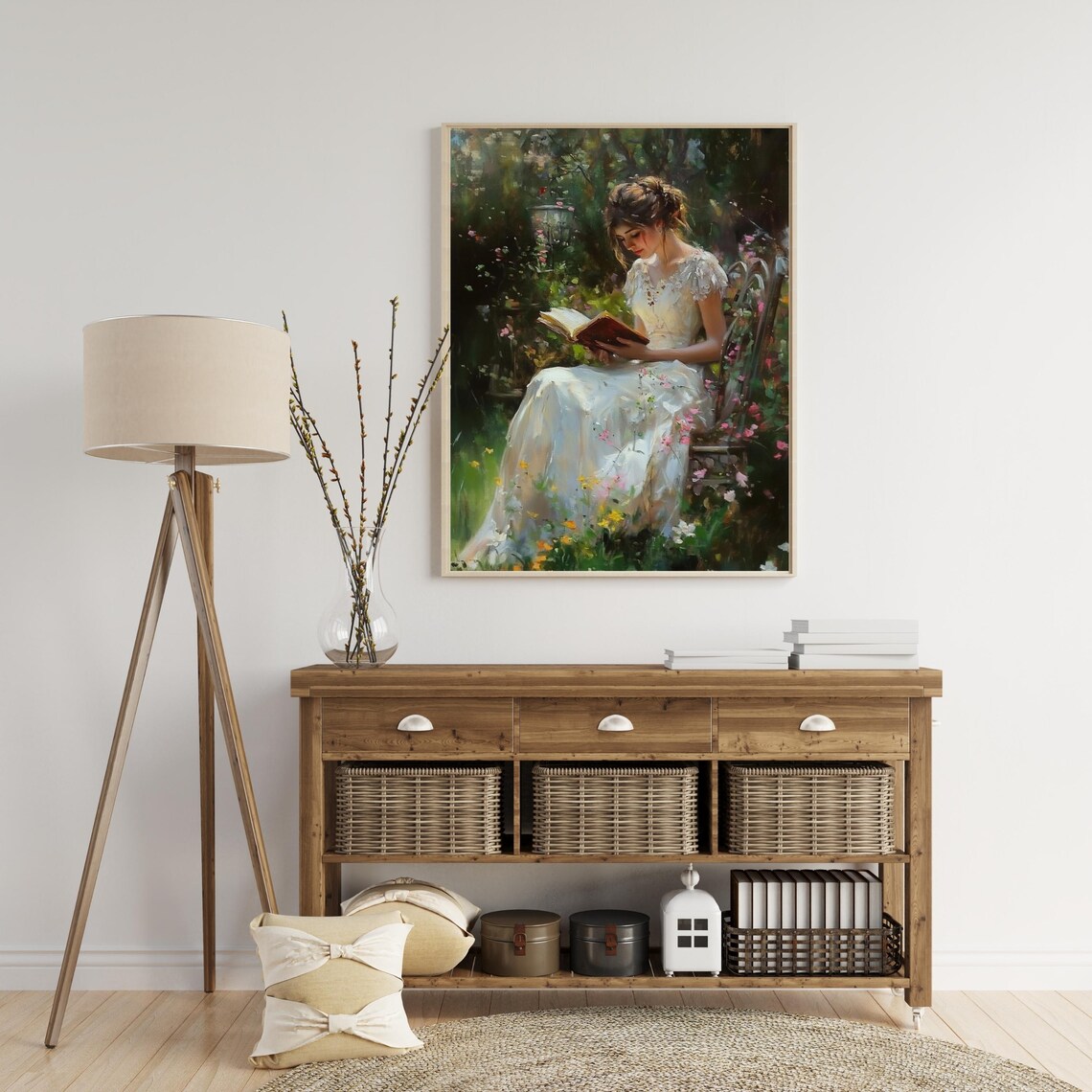 Woman Reading Garden White Dress Impressionist Painting Poster - Image 4