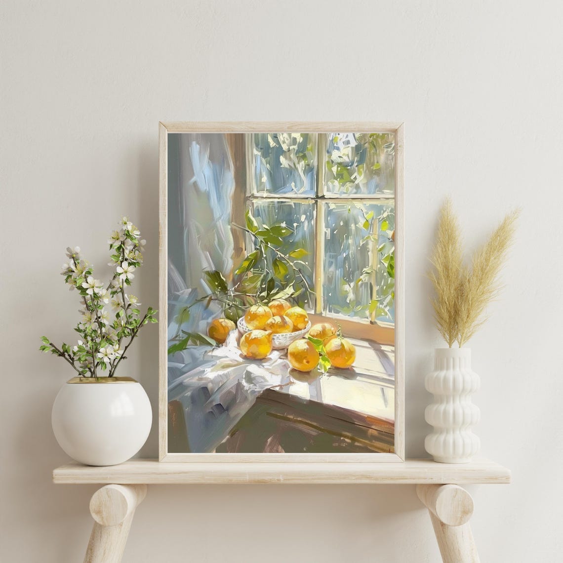 Sunlit Lemon Bowl Still Life Oil Painting Kitchen Window Poster - Image 3