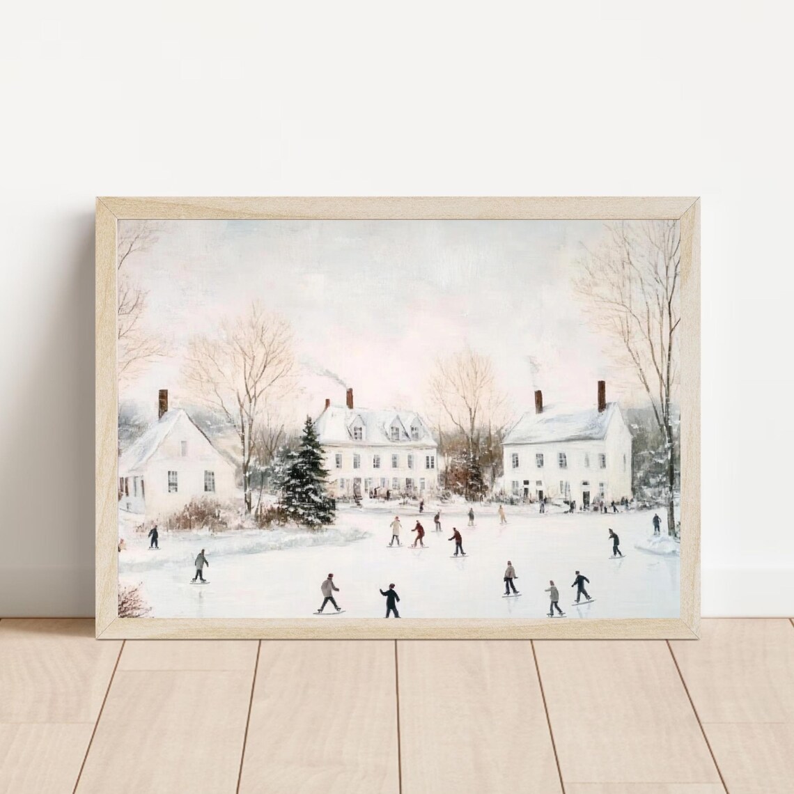 Village Ice Skating Pond Winter Scene Vintage Holiday Poster - Image 5