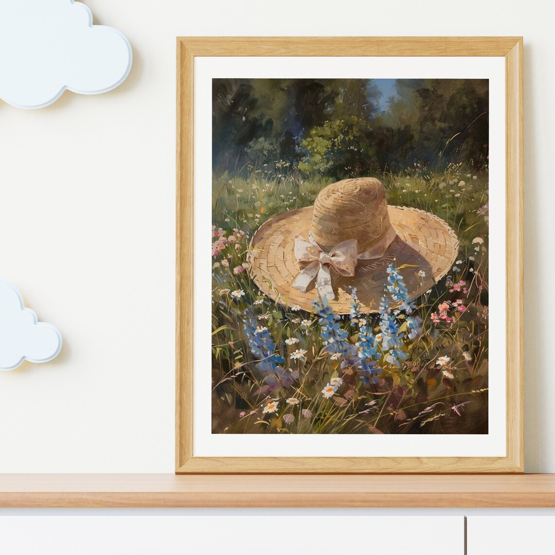 Straw Hat Resting in Summer Wildflower Meadow Vintage Oil Painting Poster - Image 5