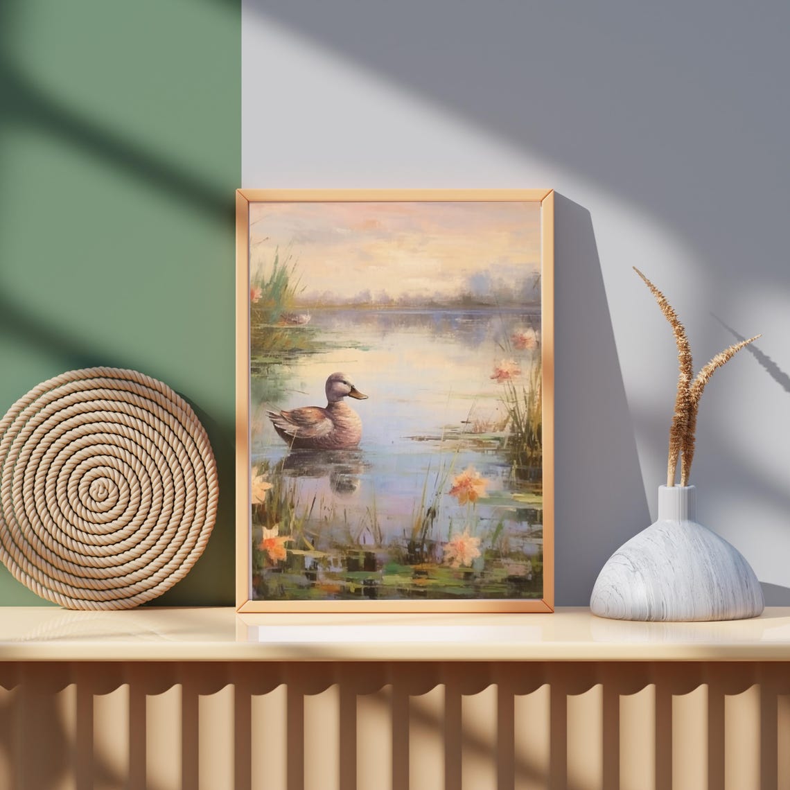 Duck Swimming Calm Lake Lily Pads Dawn Rustic Bird Art Poster - Image 5