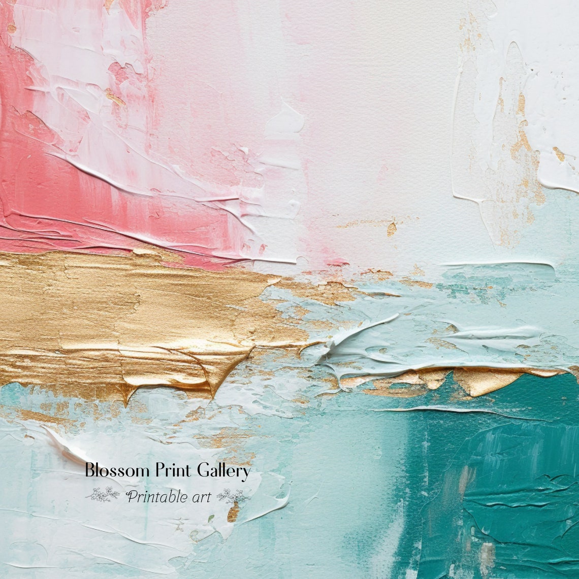 Abstract Impasto Pink Gold Teal Textured Modern Painting Poster - Image 3