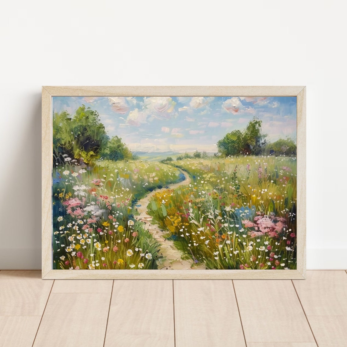 Wildflower Path Through Sunny Summer Meadow Landscape Poster - Image 2